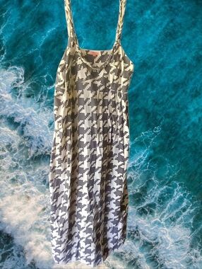 Chan Luu Brrown & Beige Houndstooth Beaded Neckline Dress
